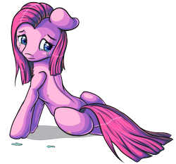 Size: 1459x1361 | Tagged: safe, artist:itresad, character:pinkamena diane pie, character:pinkie pie, species:earth pony, species:pony, crying, female, looking back, mare, sad, simple background, solo, transparent background