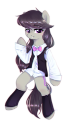Size: 877x1587 | Tagged: safe, artist:kaylemi, character:octavia melody, species:earth pony, species:pony, blushing, bow tie, clothing, female, mare, shirt, simple background, smiling, solo, spats, transparent background, vest