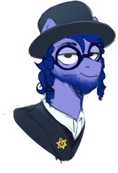 Size: 454x663 | Tagged: safe, artist:kaylemi, oc, oc only, species:pony, beard, bust, clothing, facial hair, glasses, hat, jew, male, portrait, simple background, solo, stallion, star of david, white background