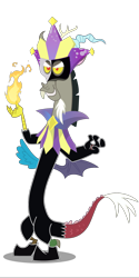 Size: 1000x2000 | Tagged: safe, artist:mrflabbergasted, character:discord, cosplay, costume, crossover, dimentio, fire, fireball, nintendo, paper mario, simple background, super mario bros., super paper mario, transparent background, vector, video game