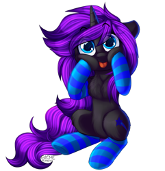 Size: 1925x2000 | Tagged: safe, artist:gicme, oc, oc only, species:pony, species:unicorn, chest fluff, clothing, cute, female, silly, silly pony, simple background, socks, striped socks, tongue out, transparent background, ych result
