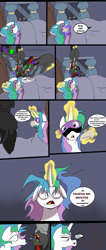 Size: 850x2000 | Tagged: safe, artist:suxt0hax, character:king sombra, character:princess celestia, species:pony, /mlp/, 4chan, bad idea, bed, bed mane, cartoon violence, chloroform, colored, comic, didn't think this through, drawthread, duo, funny, funny as hell, magic, majestic as fuck, offended, sleep mask, sol invictus, telekinesis, this ended in pain, you're doing it wrong