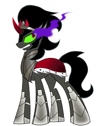 Size: 1500x1899 | Tagged: dead source, safe, artist:tidalwav-3, character:king sombra, species:pony, species:unicorn, armor, cape, clothing, colored horn, curved horn, gritted teeth, horn, male, simple background, solo, sombra eyes, stallion, transparent background