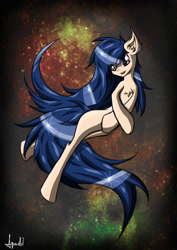 Size: 2952x4169 | Tagged: safe, artist:ap0st0l, oc, oc only, species:earth pony, species:pony, blue hair, comics style, female, mare, paint tool sai, pink eyes, pose, slim, solo, space, void, wheat body