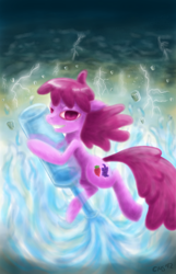 Size: 1280x1989 | Tagged: safe, artist:crabmeatstick, character:berry punch, character:berryshine, glass, lightning, ocean