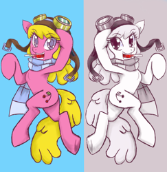 Size: 1280x1315 | Tagged: safe, artist:crabmeatstick, character:cherry berry, species:earth pony, species:pony, aviator hat, clothing, colored pupils, female, food, goggles, hat, lollipop, looking at you, mare, scarf, solo