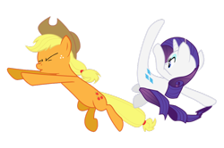 Size: 900x596 | Tagged: safe, artist:azure-vortex, character:applejack, character:rarity, species:earth pony, species:pony, species:unicorn, episode:the return of harmony, g4, my little pony: friendship is magic, abuse, eyes closed, female, fight, jackabuse, kick, kicking, mare, martial artist rarity, simple background, transparent background, vector
