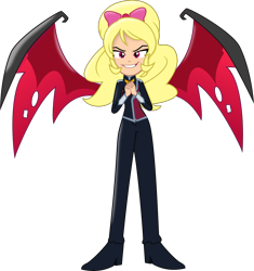 Size: 4082x4347 | Tagged: safe, artist:tralomine, oc, oc only, oc:princess dark matter, my little pony:equestria girls, absurd resolution, clothing, demon wings, equestria girls-ified, female, inkscape, pants, red eyes, request, simple background, solo, transparent background, vector