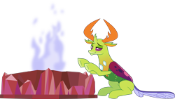 Size: 7284x4096 | Tagged: safe, artist:tralomine, character:thorax, species:changeling, species:reformed changeling, episode:triple threat, g4, my little pony: friendship is magic, absurd resolution, behaving like a moth, bugs doing bug things, ceremonial dragon fire flame of friendship, fire, male, silly changeling, simple background, sitting, smiling, solo, transparent background, vector