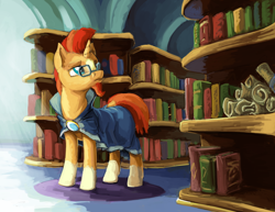 Size: 1000x773 | Tagged: safe, artist:da-exile, character:sunburst, species:pony, species:unicorn, newbie artist training grounds, atg 2017, book, library, male, scroll, solo