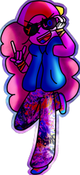 Size: 581x1266 | Tagged: safe, artist:the-75th-hunger-game, character:pinkie pie, my little pony:equestria girls, backwards ballcap, baseball cap, bracelet, cap, clothing, devil horn (gesture), dippy fresh, dramatic lighting, female, galaxy, hat, jewelry, neon, open mouth, pants, shirt, shoes, simple background, sneakers, solo, sunglasses, sweatpants, t-shirt, transparent background, underfresh, undertale, vest, yolo