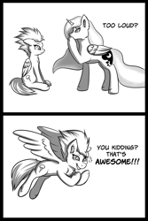 Size: 1600x2400 | Tagged: safe, artist:ray-frost, character:princess luna, character:rainbow dash, species:alicorn, species:pegasus, species:pony, alternate hairstyle, comic, comics, duo, grayscale, monochrome