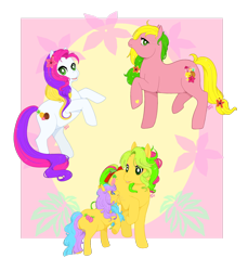 Size: 1600x1749 | Tagged: safe, artist:reachfarhigh, g1, g3, baby pineapple, g3betes, paradise island, pineapple paradise, tootie tails, tropical ponies