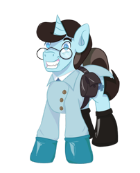 Size: 500x619 | Tagged: safe, artist:mediponee, species:pony, clothing, cloths, crossover, doctor, glasses, gloves, grin, horn, latex, latex gloves, male, medic, ponified, saddle bag, simple background, smiling, solo, stallion, team fortress 2, transparent background