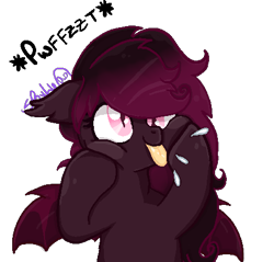 Size: 469x449 | Tagged: safe, artist:spooky-kitteh, oc, oc only, oc:strawberry swisher, species:bat pony, species:pony, female, mare, silly, silly pony, solo, tongue out