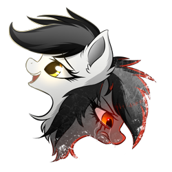 Size: 2000x2000 | Tagged: safe, artist:morningbullet, oc, oc only, oc:noot, species:pony, angry, blood, bust, crying, duality, ear fluff, female, grunge, happy, makeup, mare, open mouth, portrait, profile, sad, simple background, tears of blood, trace, transparent background