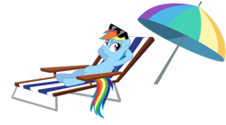 Size: 1280x711 | Tagged: dead source, safe, artist:thatsgrotesque, character:rainbow dash, deck chair, female, solo, sunglasses, umbrella