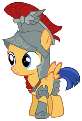 Size: 2167x3182 | Tagged: safe, artist:maretrick, character:flash magnus, character:flash sentry, species:pony, armor, clothing, colt, costume, cute, diasentres, foal, helmet, male, simple background, smiling, solo, spread wings, transparent background, wings, younger