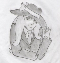 Size: 914x968 | Tagged: safe, artist:jesterofdestiny, character:fluttershy, species:human, clothing, dress shirt, female, humanized, necktie, solo, suit, summer hat