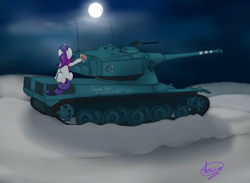 Size: 3000x2200 | Tagged: safe, artist:starlightglummer, character:applejack, character:rarity, amx 50, clothing, equestrian flag, female, full moon, moon, night, picture, scarf, snow, solo, tank (vehicle)