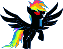 Size: 454x350 | Tagged: safe, artist:venjix5, character:evil pie hater dash, character:rainbow dash, species:pegasus, species:pony, episode:secrets and pies, g4, my little pony: friendship is magic, alternate design, edgy, fangs, red eyes, red eyes take warning, simple background, spread wings, this isn't even my final form, transparent background, vector, wings
