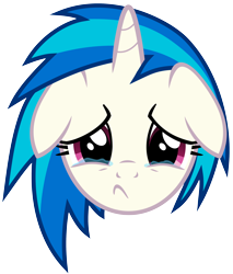 Size: 3502x4115 | Tagged: safe, artist:namelesshero2222, character:dj pon-3, character:vinyl scratch, species:pony, species:unicorn, bust, crying, female, floppy ears, high res, horn, looking at you, mare, portrait, sad, simple background, solo, teary eyes, transparent background, vector