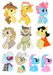 Size: 2480x3508 | Tagged: safe, artist:oceanbreezebrony, character:aloe, character:braeburn, character:carrot cake, character:cup cake, character:jeff letrotski, character:lotus blossom, character:mayor mare, character:photo finish, species:pony, colter sobchak, donny, female, high res, male, mare, simple background, stallion, sticker, theodore donald "donny" kerabatsos, transparent background, walter sobchak