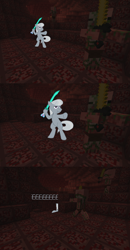 Size: 1200x2304 | Tagged: safe, artist:fantasyglow, artist:posexe, character:silver spoon, species:earth pony, species:pony, crossover, dexterous hooves, diamond sword, female, filly, foal, hoof hold, lonely spoon, minecraft, nether (minecraft), pigman, sword, tumblr, undead, weapon, zombie, zombie pigman