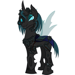 Size: 1200x1200 | Tagged: safe, artist:thequeen, oc, oc only, oc:simula, species:changeling, 2018 community collab, derpibooru community collaboration, armor, borg, changeling oc, looking at you, raised hoof, simple background, solo, star trek, transparent background, vector