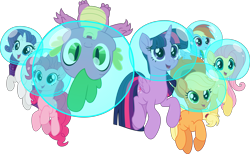 Size: 6635x4096 | Tagged: safe, artist:tralomine, character:applejack, character:fluttershy, character:pinkie pie, character:rainbow dash, character:rarity, character:spike, character:twilight sparkle, character:twilight sparkle (alicorn), species:alicorn, species:dragon, species:pony, my little pony: the movie (2017), .svg available, absurd resolution, amazed, clothing, cowboy hat, hat, mane seven, mane six, open mouth, simple background, stetson, transparent background, upside down, vector
