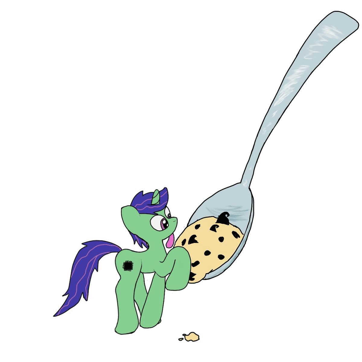Size: 1200x1200 | Tagged: safe, artist:platypus in a can, oc, oc only, oc:wonder wire, animated, cookie dough, eating, licking, simple background, solo, spoon, tiny ponies, tongue out, white background