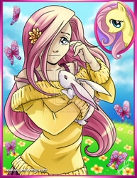 Size: 900x1165 | Tagged: safe, artist:amelie-ami-chan, character:fluttershy, clothing, female, humanized, solo, sweatershy