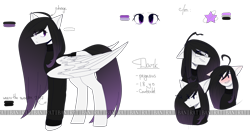 Size: 3000x1625 | Tagged: safe, artist:cupofvanillatea, oc, oc only, oc:dark, species:pegasus, species:pony, female, mare, reference sheet, solo, watermark