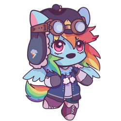 Size: 2067x2067 | Tagged: safe, artist:nitrogenowo, character:rainbow dash, species:anthro, species:pony, chibi, clothing, female, goggles, mare, multicolored hair, simple background, solo, transparent background