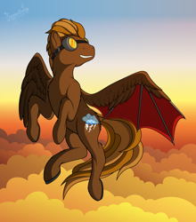 Size: 1024x1166 | Tagged: safe, artist:diggerstrike, oc, oc only, oc:storm cloud, species:pegasus, species:pony, flying, goggles, prosthetics