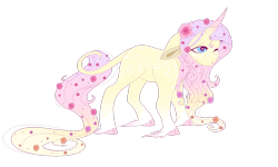 Size: 1024x614 | Tagged: safe, artist:kiara-kitten, character:fluttershy, species:classical unicorn, species:pony, species:unicorn, g5 leak, leak, cloven hooves, colored hooves, female, flower, flower in hair, flower in tail, fluttershy (g5), gradient hair, leonine tail, mare, one eye closed, race swap, simple background, solo, transparent background, unicorn fluttershy, unshorn fetlocks