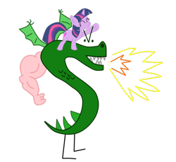 Size: 732x675 | Tagged: safe, artist:filipinoninja95, character:twilight sparkle, character:twilight sparkle (unicorn), species:dragon, species:pony, species:unicorn, duo, female, fire, homestar runner, mare, muscles, ponies riding dragons, raised hoof, riding, simple background, transparent background, trogdor