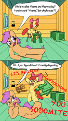 Size: 1242x2208 | Tagged: safe, artist:platypus in a can, character:apple bloom, character:scootaloo, episode:hearts and hooves day, g4, my little pony: friendship is magic, anatomically incorrect, comic, holiday, incorrect leg anatomy, valentine's day