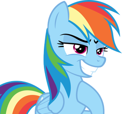 Size: 4000x3733 | Tagged: safe, artist:sebisscout1997, character:rainbow dash, species:pegasus, species:pony, episode:campfire tales, g4, my little pony: friendship is magic, absurd resolution, evil grin, female, grin, inkscape, mare, rainbow dash is best facemaker, simple background, smiling, smirk, solo, transparent background, vector