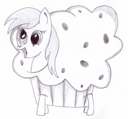 Size: 2048x1920 | Tagged: safe, artist:ragmo, character:derpy hooves, species:pony, custom, female, food, irl, monochrome, muffin, photo, simple background, toy, traditional art, white background