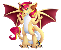Size: 1024x844 | Tagged: safe, artist:calamity-studios, character:sunset shimmer, species:dragon, dragonified, female, looking at you, simple background, solo, species swap, sunset dragon, transparent background, watermark
