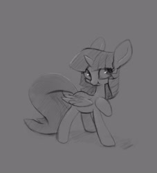Size: 3000x3300 | Tagged: safe, artist:swerve-art, character:twilight sparkle, character:twilight sparkle (alicorn), species:alicorn, species:pony, :t, female, gray background, grayscale, mare, monochrome, simple background, sketch, solo