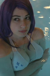 Size: 640x960 | Tagged: safe, artist:cessatia, character:rarity, species:human, bikini, breast hold, cleavage, clothing, cosplay, female, irl, irl human, photo, solo, swimming pool, swimsuit, water