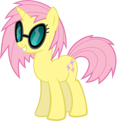 Size: 3857x4000 | Tagged: safe, artist:namelesshero2222, character:fluttershy, species:pony, alternate hairstyle, female, high res, race swap, simple background, solo, sunglasses, transparent background, unicorn fluttershy, vector