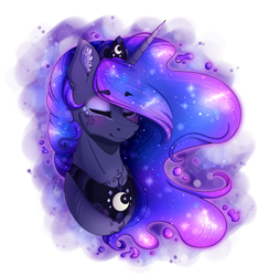 Size: 2526x2600 | Tagged: safe, artist:norica-official, character:princess luna, species:alicorn, species:pony, collar, crown, ear fluff, eyes closed, female, jewelry, mare, necklace, regalia, simple background, solo, transparent background
