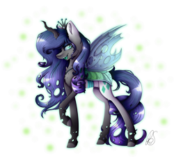 Size: 1808x1660 | Tagged: safe, artist:norica-official, character:queen chrysalis, character:rarity, species:changeling, species:pony, abstract background, crown, cutie mark, fangs, female, fusion, jewelry, looking at you, mare, open mouth, regalia, simple background, solo, transparent background