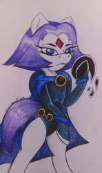 Size: 1816x3063 | Tagged: safe, artist:zomixnu, species:pony, colored pencil drawing, female, mare, ponified, raven (teen titans), solo, traditional art