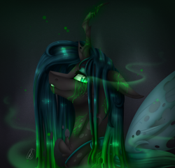 Size: 2900x2800 | Tagged: safe, artist:norica-official, character:queen chrysalis, species:changeling, changeling queen, female, glowing eyes, horn, looking at you, poison, solo