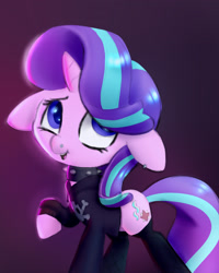 Size: 2526x3156 | Tagged: safe, artist:swerve-art, character:starlight glimmer, species:pony, species:unicorn, episode:the parent map, g4, choker, cute, edgelight glimmer, emo, female, floppy ears, glimmerbetes, goth, mare, piercing, punk, scene kid, solo, spiked choker, teenage glimmer