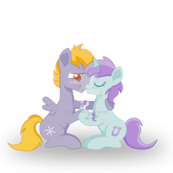 Size: 1024x1024 | Tagged: safe, artist:sparkleshadow, character:crackle pop, character:liza doolots, character:petunia, character:tootsie flute, species:pegasus, species:pony, species:unicorn, blushing, female, male, mare, nuzzling, sculpture, shipping, simple background, stallion, straight, that pony sure does love crackle pop, tootsiepop, traditional art, transparent background, watermark